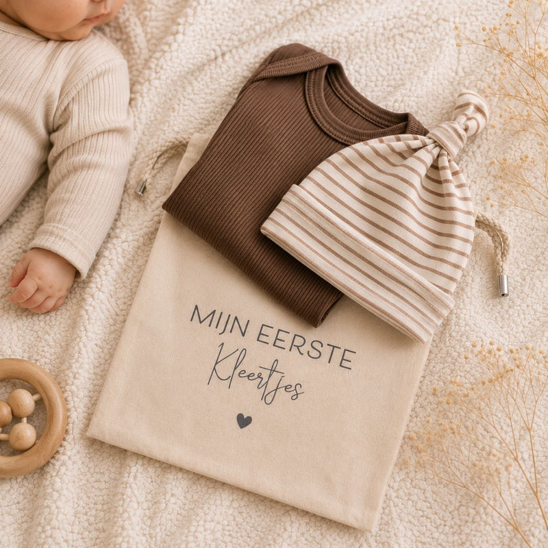 "Mijn Eerste Kleertjes" Bewaarzakje Kleur Ecru