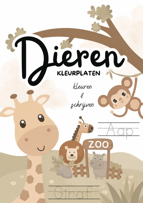 Bundel van 10 kleurplaten dieren met naam: schattige printables om te kleuren & overschrijven (5-8 jaar) | Digitale download