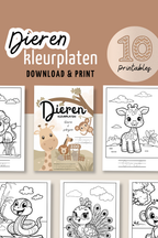 Bundel van 10 kleurplaten dieren met naam: schattige printables om te kleuren & overschrijven (5-8 jaar) | Digitale download