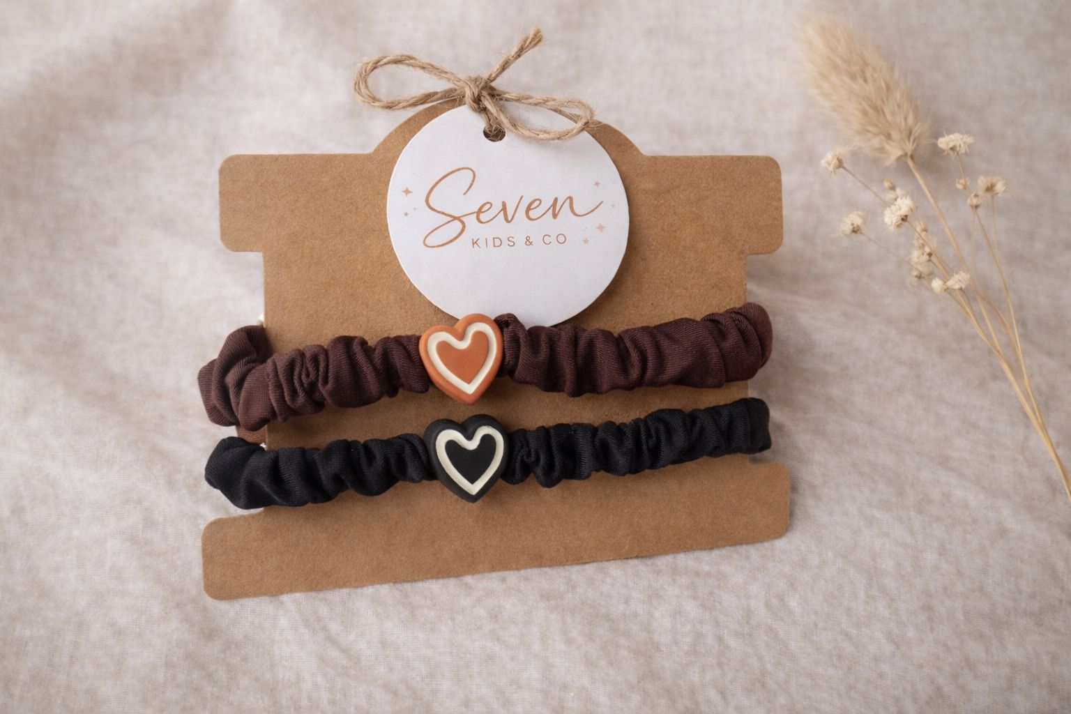 Set van 2 Haarelastieken Met Hartje - Zwart en Bruin